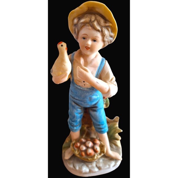LOT Homco Figurines Harvest Farm Boy Girl With Vegetables Boy With Chicken - Picture 4 of 13